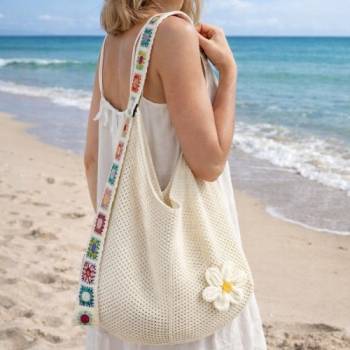 꽃자수 매쉬 가방 여름 숄더백 비치백 뜨개 가방 에코백